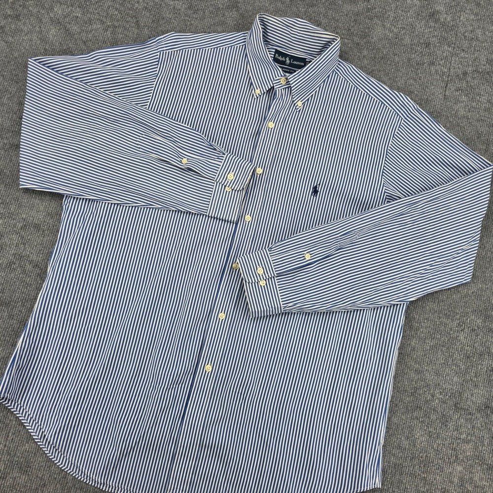 Polo Ralph Lauren Mens XL Blue White Striped Button Down Shirt Classic Fit